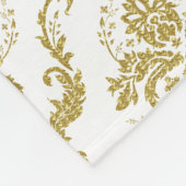Couverture Polaire Monogramme Elégant Blanc & Or Floral Damas (Coin)