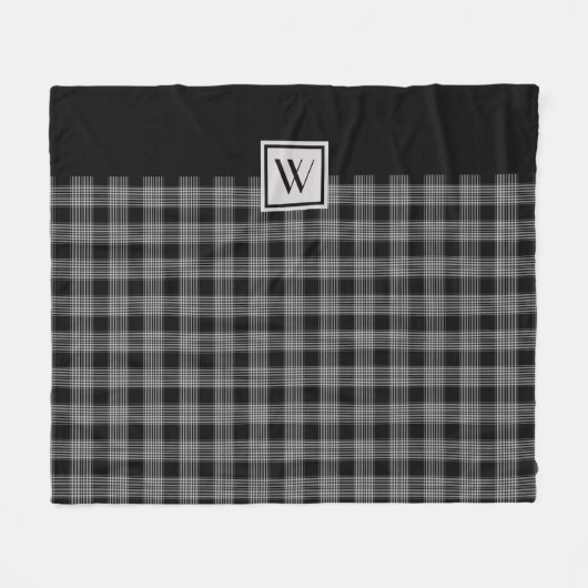 Couverture Polaire Monogramme Élégant Noir Et Blanc Plaid Checks (Devant (Horizontal))
