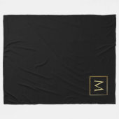 Couverture Polaire Monogramme élégant, noir et or personnalisé (Devant (Horizontal))