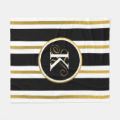 Couverture Polaire Monogramme Elégant Noir & Or Personnalisé (Devant (Horizontal))