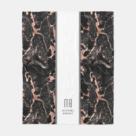 Couverture Polaire Monogramme Elegant Rose Gold Marbre Noir (Devant)