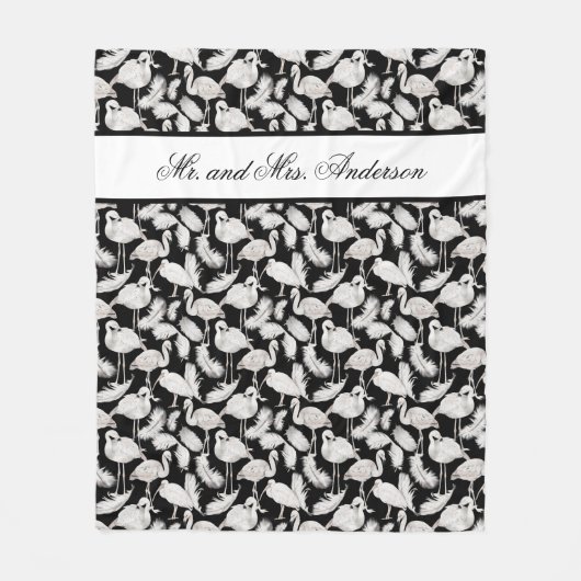 Couverture Polaire Monogramme Élégant Script Black White Swan Feather (Devant)