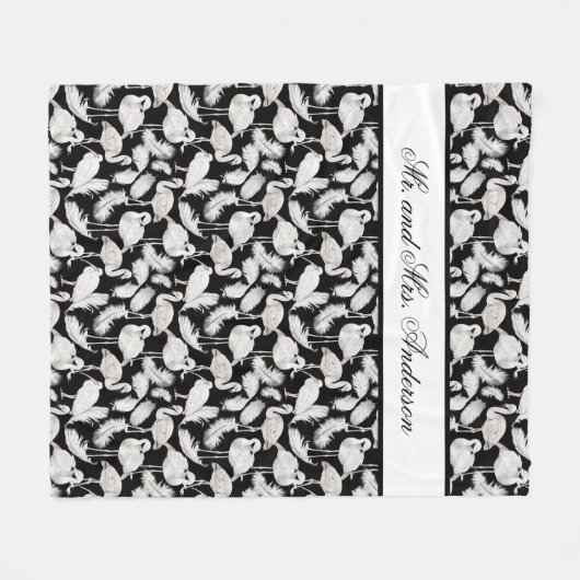 Couverture Polaire Monogramme Élégant Script Black White Swan Feather (Devant (Horizontal))