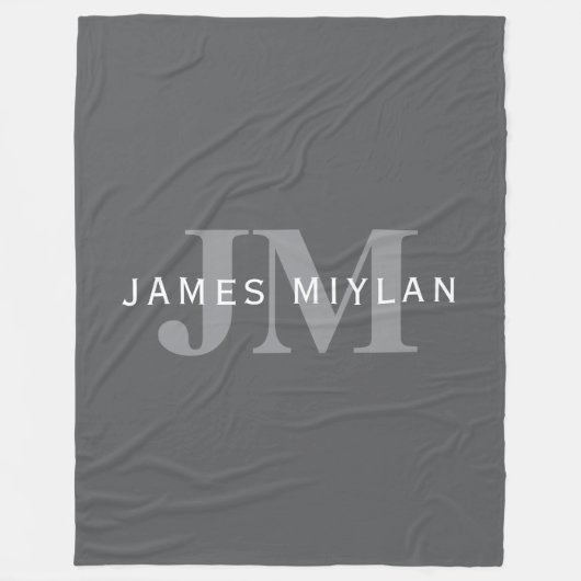 Couverture Polaire Monogramme et nom gris foncé moderne (Devant)