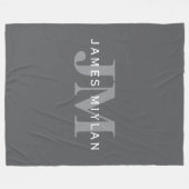 Couverture Polaire Monogramme et nom gris foncé moderne (Devant (Horizontal))