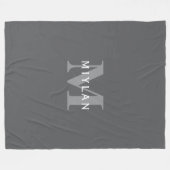 Couverture Polaire Monogramme et nom gris foncé moderne (Devant (Horizontal))