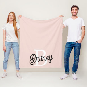 Couverture Polaire Monogramme et nom personnalisé moderne Pastel Pink
