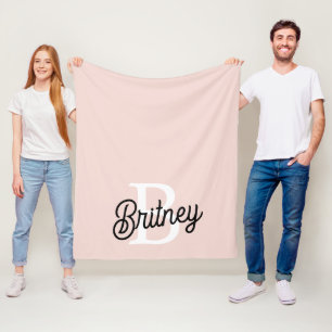 Couverture Polaire Monogramme et nom personnalisé moderne Pastel Pink