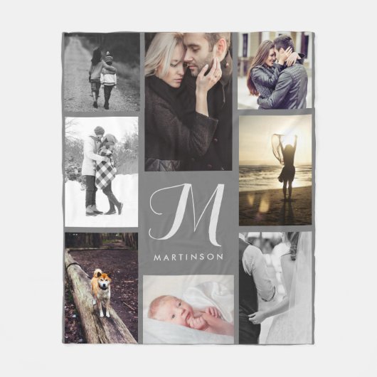 Couverture Polaire Monogramme et photos modernes gris (Devant)