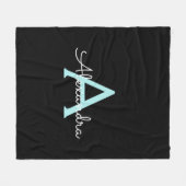 Couverture Polaire Monogramme Féminin Nom Écriture Bleu Aqua Sarcelle (Devant (Horizontal))