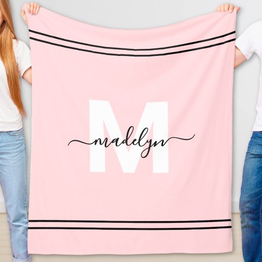 Couverture Polaire Monogramme Féminin Rose Pâle