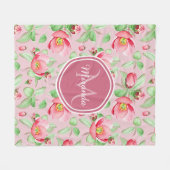 Couverture Polaire Monogramme Fleur de Pommier Rose (Devant (Horizontal))