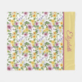 Couverture Polaire Monogramme Fleur Florale Violet Jaune Blanc Vert (Devant (Horizontal))