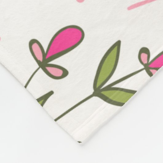 Couverture Polaire Monogramme Fleur sauvage rose et vert à longue tig (Coin)