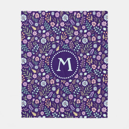 Couverture Polaire Monogramme floral blanc Boho polaire Blanche (Devant)