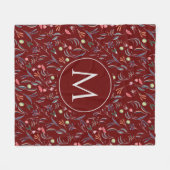 Couverture Polaire MONOGRAMME Floral Bourgogne personnalisé (Devant (Horizontal))