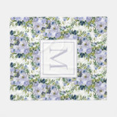 Couverture Polaire Monogramme floral de couleur bleu foncé de la mari (Devant (Horizontal))