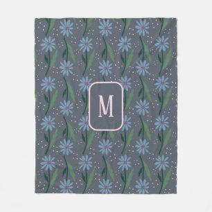 Couverture Polaire Monogramme floral de marguerite bleue rétro dessin