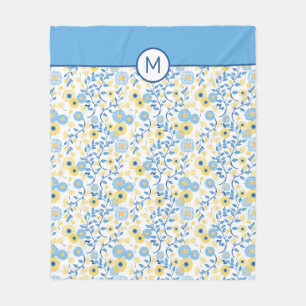 Couverture Polaire Monogramme floral jaune bleu de motif de bleuet