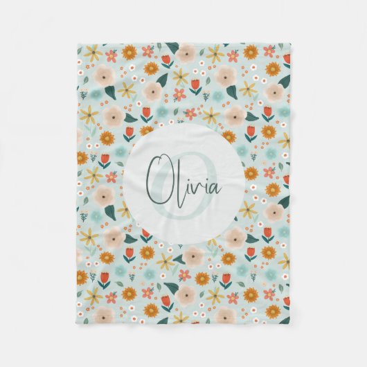 Couverture Polaire Monogramme floral mou et féminin (Devant)