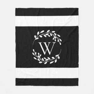 Couverture Polaire Monogramme floral noir et blanc
