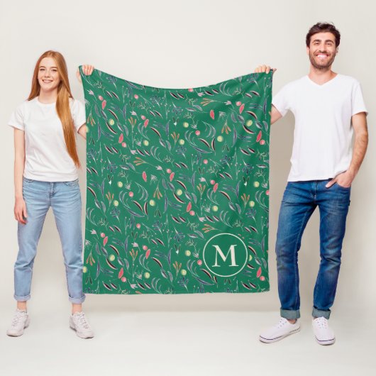 Couverture Polaire Monogramme floral personnalisé (En situation)