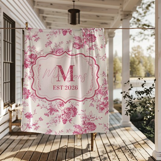 Couverture Polaire Monogramme Floral Toile Rose Personnalisé