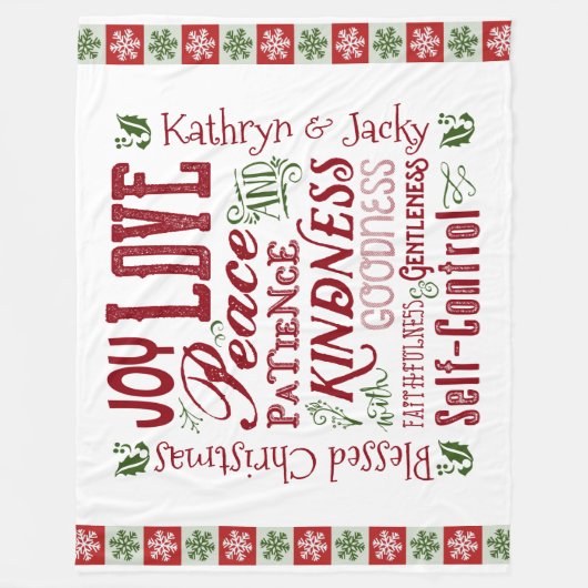 Couverture Polaire Monogramme Fruits de Noël de l'Esprit Rouge Vert (Devant)