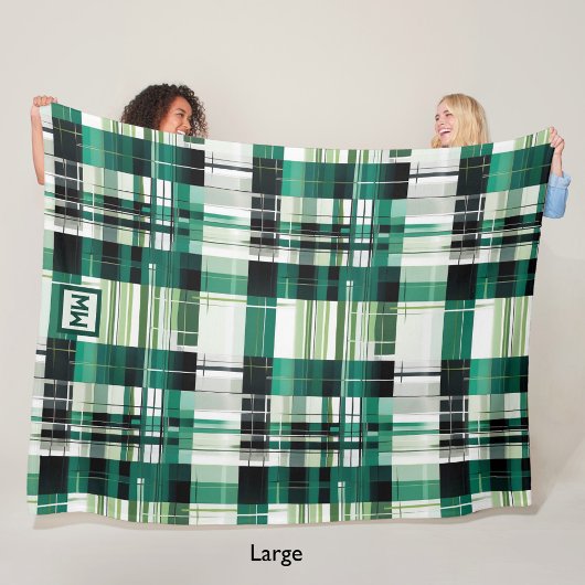 Couverture Polaire monogramme géométrique vert moderne plaid
