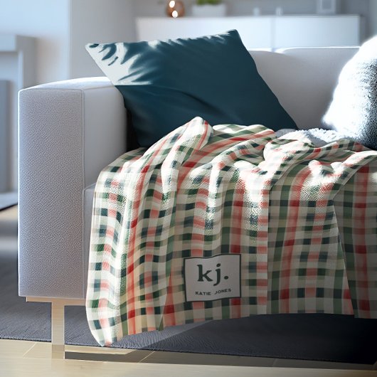 Couverture Polaire Monogramme Gingham Émeraude Douce