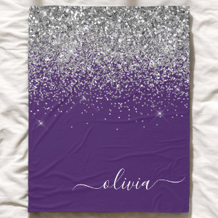 Couverture Polaire Monogramme glamour girly pailleté argent violet