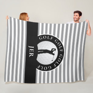 Couverture Polaire Monogramme golfeur rayures grises et noires pour l