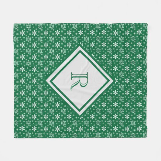 Couverture Polaire Monogramme Green White Snowflics Noël d'hiver (Devant (Horizontal))