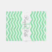 Couverture Polaire Monogramme gris de menthe Nom Keepsaké Chevron (Devant (Horizontal))