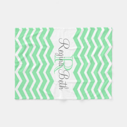 Couverture Polaire Monogramme gris de menthe Nom Keepsaké Chevron (Devant (Horizontal))