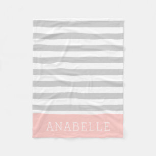 Couverture Polaire Monogramme Gris et rose Couleurs modifiables
