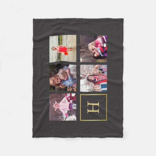 Couverture Polaire Monogramme gris-foncé de collage de photo (Devant)