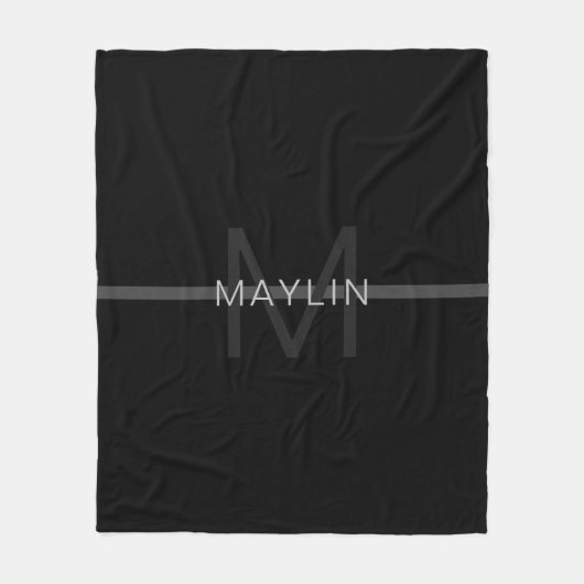 Couverture Polaire Monogramme gris foncé, nom et bande géométrique (Devant)