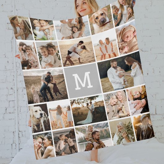 Couverture Polaire Monogramme gris moderne 22 Photo Collage