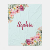 Couverture Polaire Monogramme Hibiscus rose Fleurs tropicales florale (Devant)