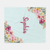 Couverture Polaire Monogramme Hibiscus rose Fleurs tropicales florale (Devant (Horizontal))
