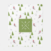Couverture Polaire Monogramme Hiver Cabine Ski Green Fleece Blanket