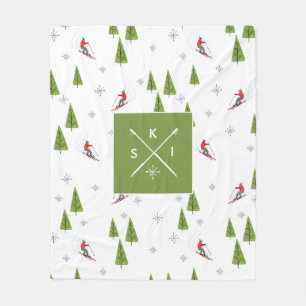 Couverture Polaire Monogramme Hiver Cabine Ski Green Fleece Blanket