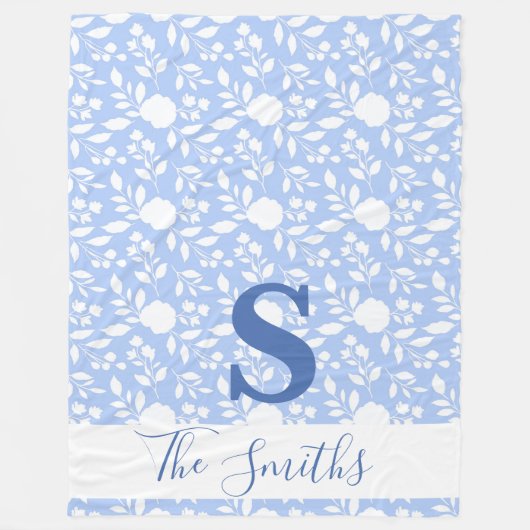 Couverture Polaire Monogramme initial blanc et bleu clair (Devant)