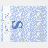 Couverture Polaire Monogramme initial blanc et bleu clair (Devant (Horizontal))