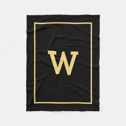 Couverture Polaire Monogramme initial d'or noir simple (Devant)