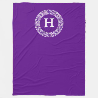 Couverture Polaire Monogramme initial du cadre de ligne clé grecque v