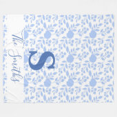 Couverture Polaire Monogramme initial Floral blanc et bleu clair (Devant (Horizontal))