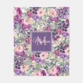 Couverture Polaire Monogramme Initial Nom Floral Violet Rose (Devant)
