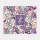 Couverture Polaire Monogramme Initial Nom Floral Violet Rose (Devant (Horizontal))